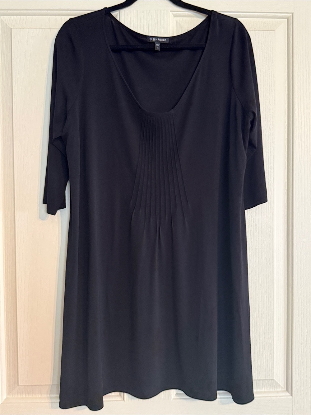 Eileen Fisher Black 100% Silk Midi Dress with Front Pintucks